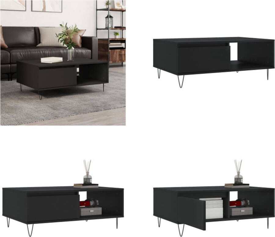 VidaXL -Salontafel-90x60x35-cm-bewerkt-hout-zwart Salontafel Zwarte Salontafel Houten Salontafel Metalen Salontafel Bijzettafel Tv Tafellaar Salontafel Salontafels Bijzettafel Tafeltje