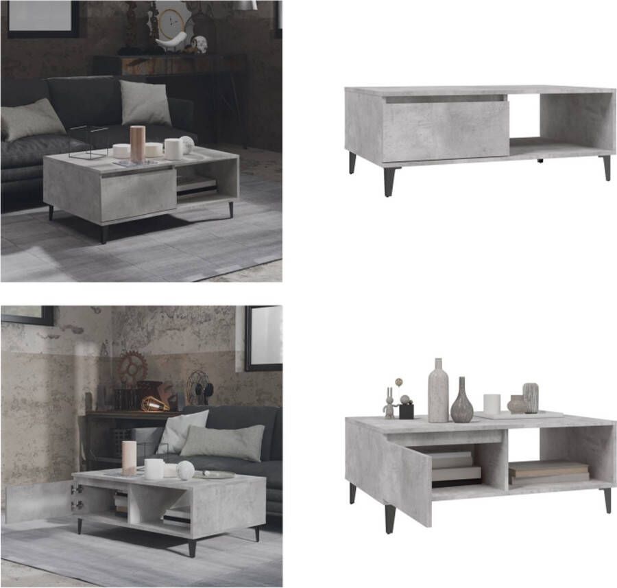 VidaXL Salontafel 90x60x35 cm bewerkt hout betongrijs Tafel Tafels Tafeltje Tafeltjes - Foto 2