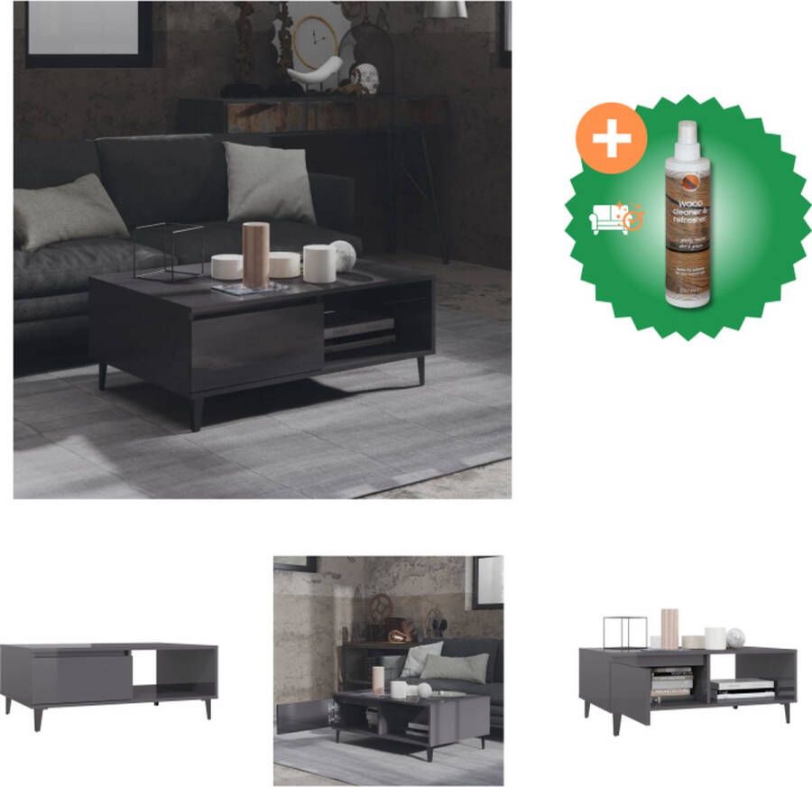 VidaXL Middentafel Spaanplaat 90 x 60 x 35 cm Hoogglans grijs Tafel Inclusief Houtreiniger en verfrisser