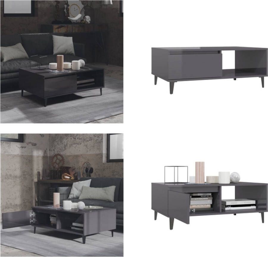 VidaXL Salontafel 90x60x35 cm spaanplaat hoogglans grijs Tafel Tafels Tafeltje Tafeltjes