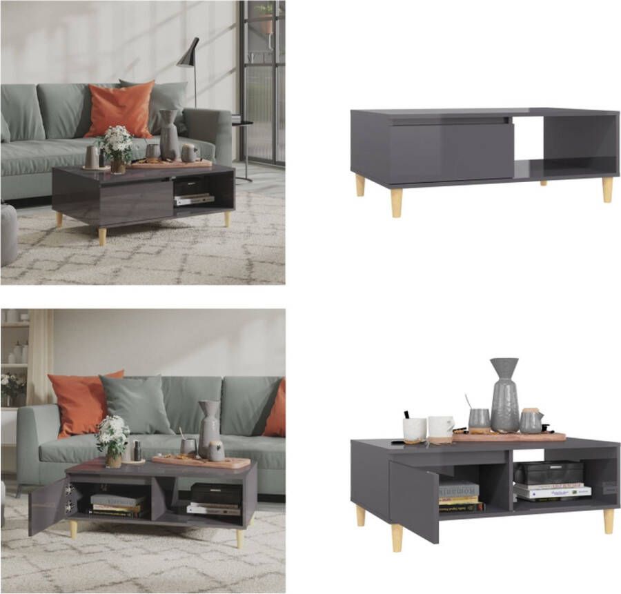 VidaXL Salontafel 90x60x35 cm bewerkt hout hoogglans grijs Tafel Tafels Tafeltje Tafeltjes - Foto 2