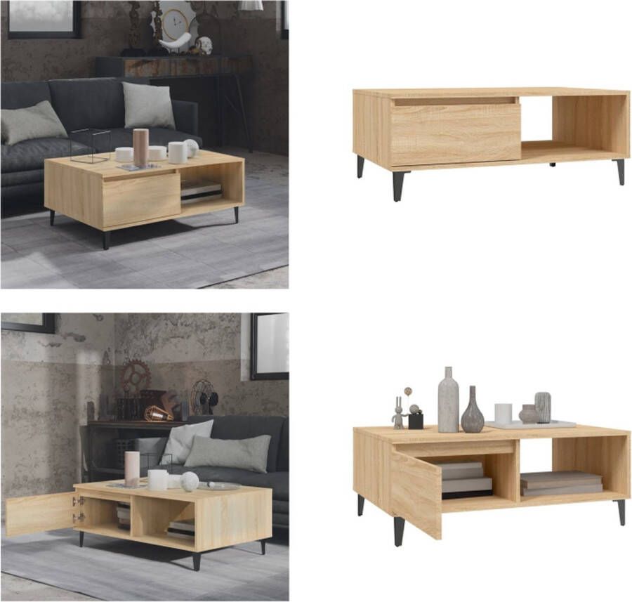 VidaXL Salontafel 90x60x35 cm bewerkt hout sonoma eikenkleurig - Foto 3