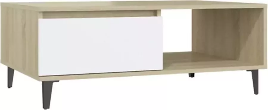 VIDAXL Salontafel 90x60x35 cm bewerkt hout wit en sonoma eikenkleurig - Foto 5