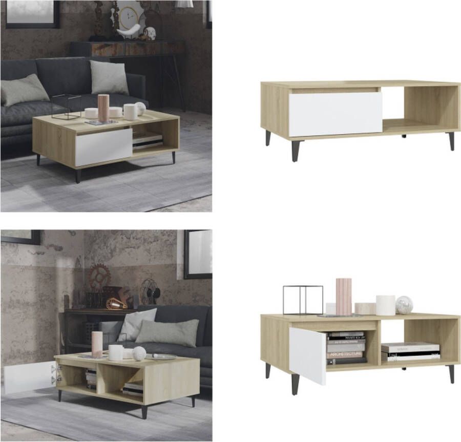 VidaXL Salontafel 90x60x35 cm bewerkt hout wit en sonoma eikenkleurig Tafel Tafels Tafeltje Tafeltjes