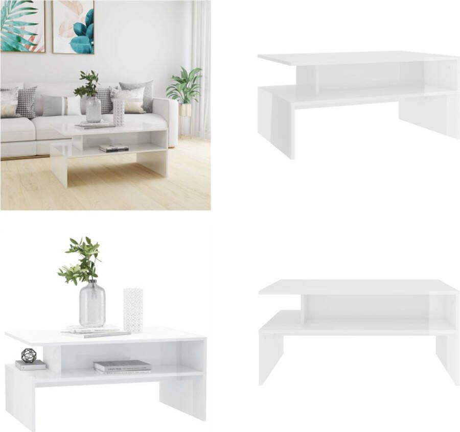 VidaXL Salontafel 90x60x42-5 cm spaanplaat hoogglans wit Salontafel Salontafels Koffietafel Koffietafels