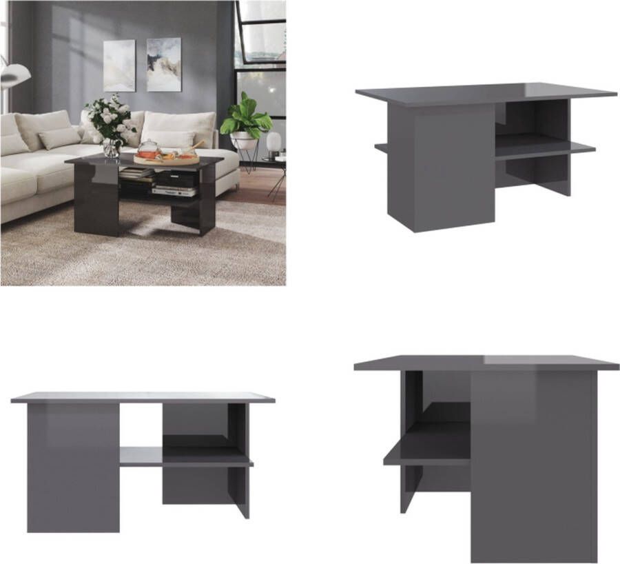 VidaXL Salontafel 90x60x46-5 cm spaanplaat hoogglans grijs Salontafel Salontafels Koffie Tafel Koffie Tafels