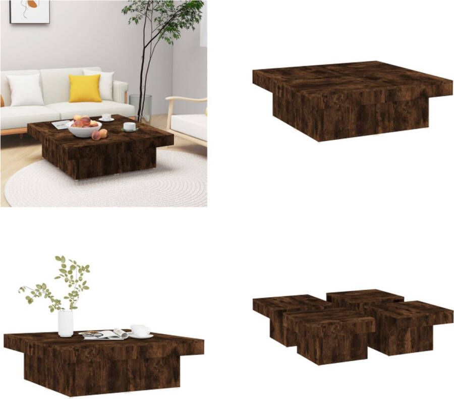 VidaXL Salontafel 90x90x28 cm bewerkt hout gerookt eikenkleurig Salontafel Salontafels Bijzettafel Banktafel
