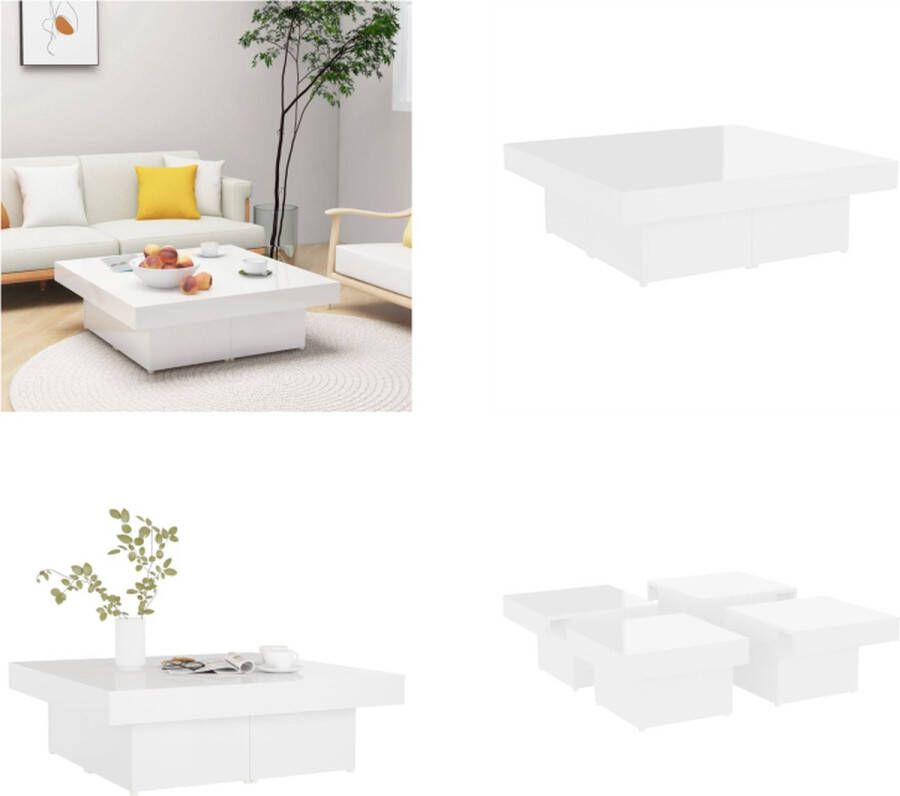 VidaXL Salontafel 90x90x28 cm bewerkt hout hoogglans wit Salontafel Salontafels Koffietafel Koffietafels - Foto 2