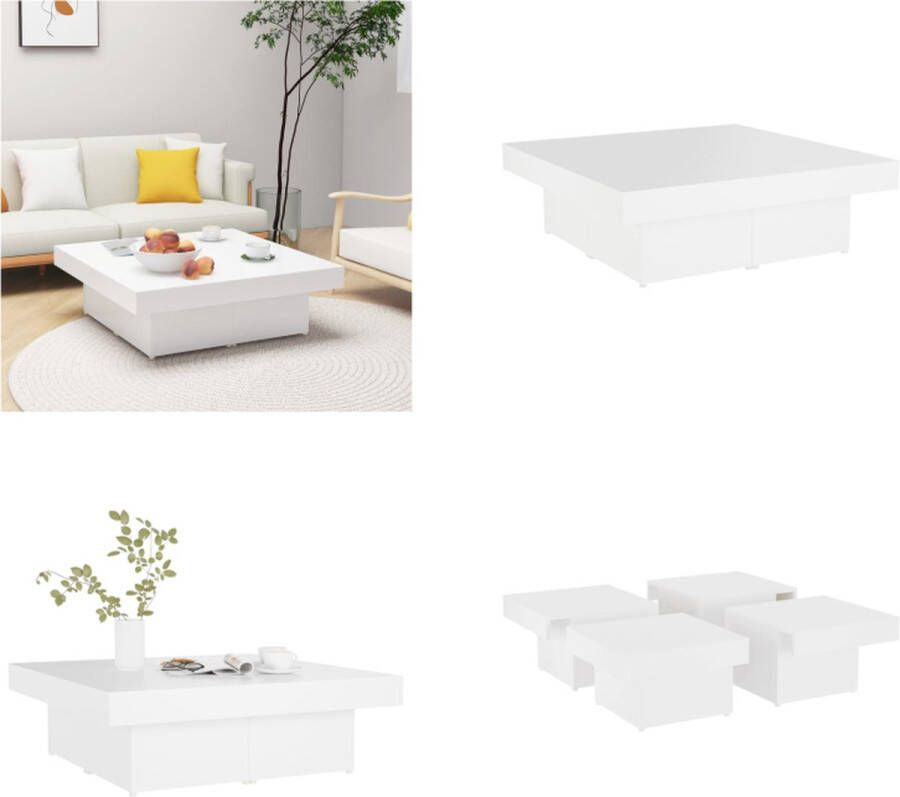 VidaXL Salontafel 90x90x28 cm bewerkt hout wit Salontafel Salontafels Koffietafel Koffietafels