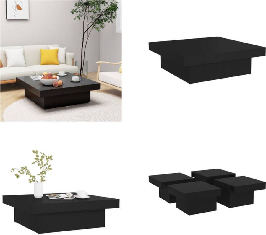 VidaXL Salontafel 90x90x28 cm bewerkt hout zwart Salontafel Salontafels Koffietafel Koffietafels