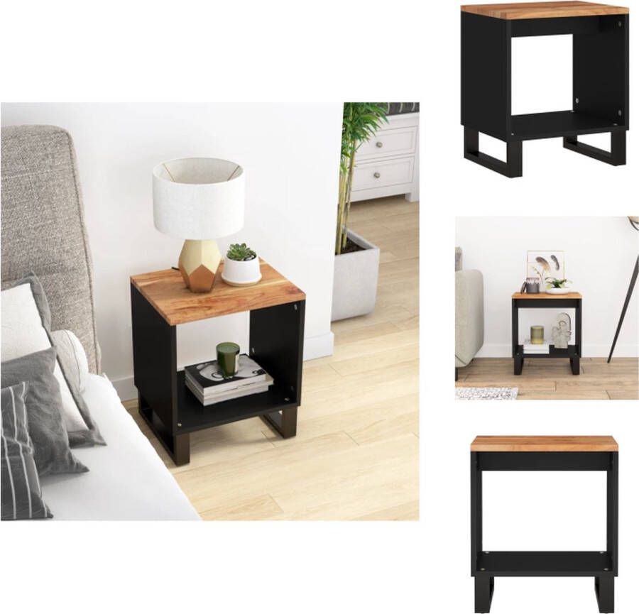 VidaXL Salontafel Acacia Bijzettafel met Opbergruimte Stevig Tafelblad Metalen Poten 40 x 31 x 46 cm Tafel - Foto 2