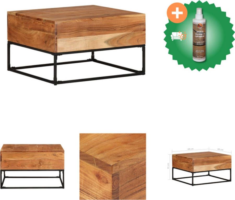 VidaXL Salontafel Acaciahout 68 x 68 x 41 cm Massief hout IJzeren poten Tafel Inclusief Houtreiniger en verfrisser