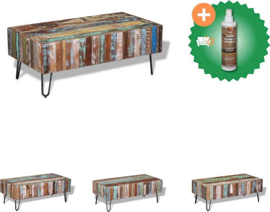 VidaXL Salontafel Antieke Stijl 100x50x38 cm Meerkleurig Handgemaakt Gerecycled Hout Tafel Inclusief Houtreiniger en verfrisser