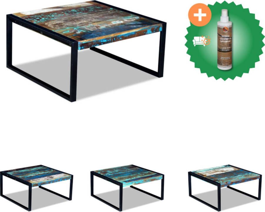 VidaXL Salontafel Antieke Stijl 80x80x40 cm Massief gerecycled hout en ijzer Tafel Inclusief Houtreiniger en verfrisser