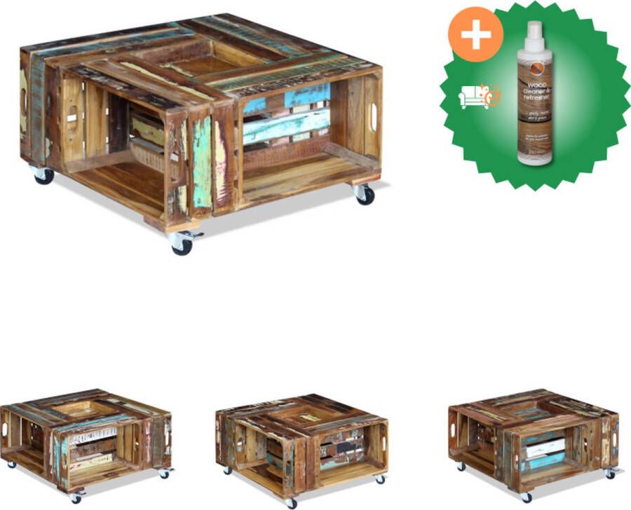 VidaXL Salontafel Antieke Stijl Gerecycled Hout 70x70x35 cm Handgemaakt Tafel Inclusief Houtreiniger en verfrisser