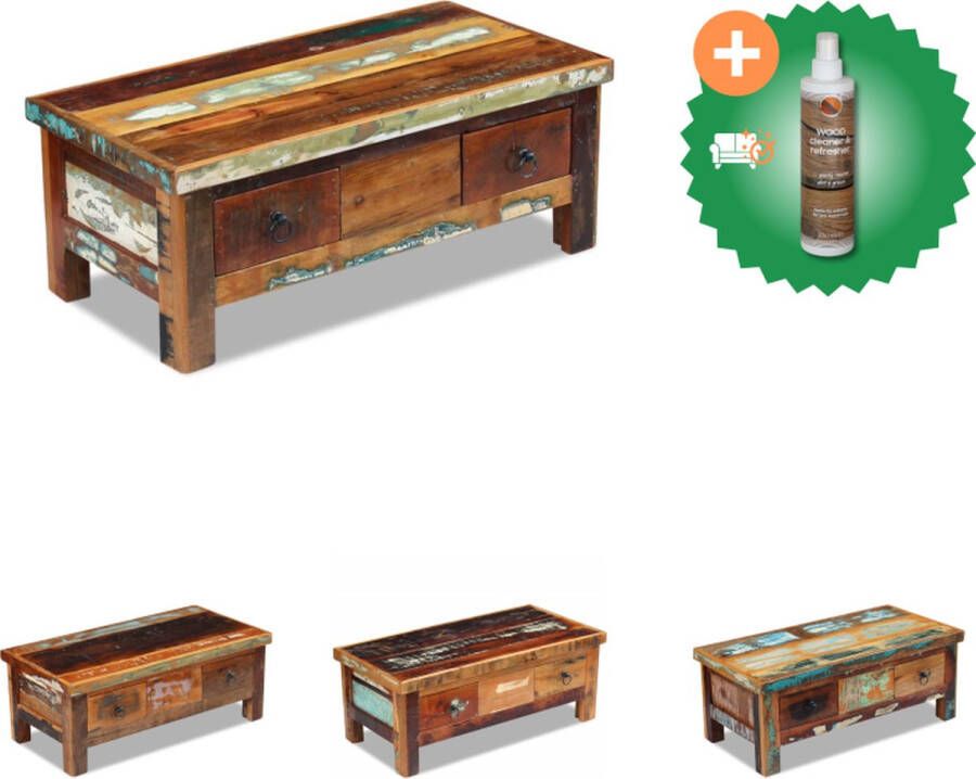 VidaXL Salontafel Antieke Stijl Gerecycled Hout 90 x 45 x 35 cm 2 Lades Handgemaakt Tafel Inclusief Houtreiniger en verfrisser