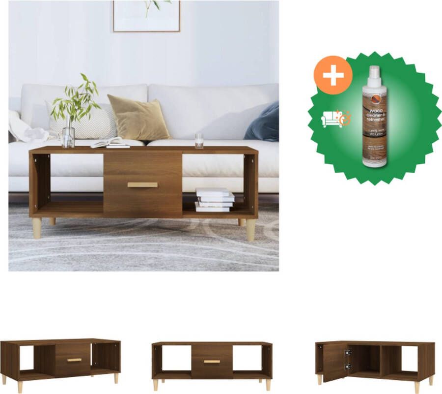 VidaXL Salontafel Bruineiken 102 x 50 x 40 cm Bewerkt hout en ijzer Tafel Inclusief Houtreiniger en verfrisser