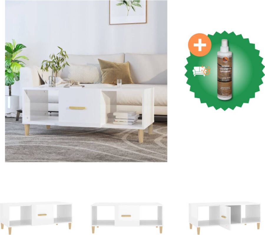 VidaXL Salontafel Hoogglans wit 102 x 50 x 40 cm Bewerkt hout en ijzer Tafel Inclusief Houtreiniger en verfrisser - Foto 2