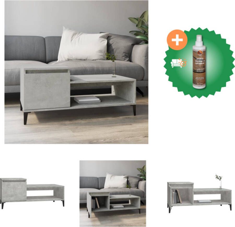 VidaXL Salontafel Betongrijs 100 x 50 x 45 cm Duurzaam bewerkt hout en metaal Tafel Inclusief Houtreiniger en verfrisser