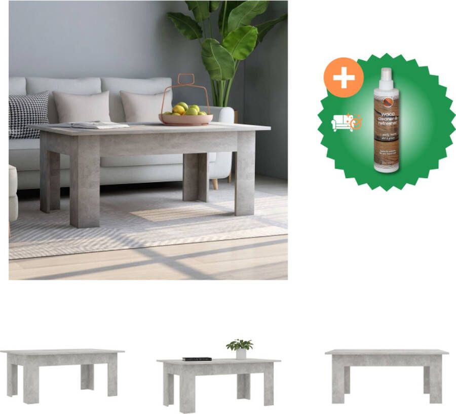 VidaXL Salontafel Betongrijs 100 x 60 x 42 cm Gemaakt van bewerkt hout Tafel Inclusief Houtreiniger en verfrisser