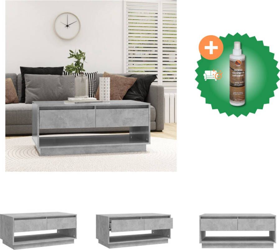 VidaXL Salontafel 102.5x55x44 cm spaanplaat betongrijs Tafel Inclusief Houtreiniger en verfrisser