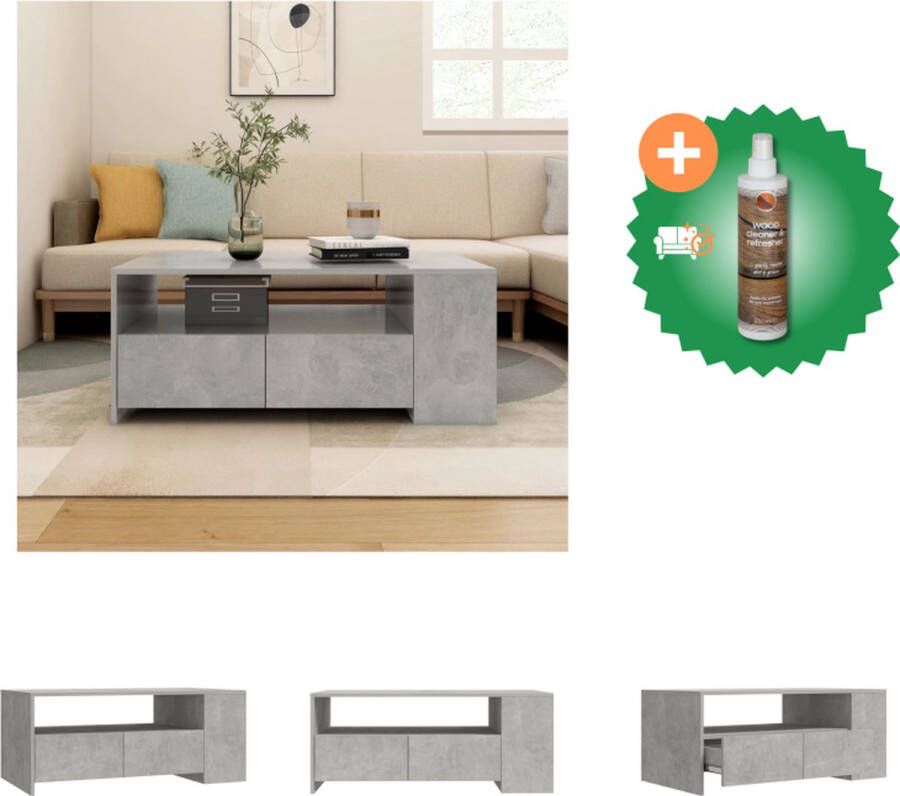 VidaXL Salontafel Betongrijs 102x55x42 cm met opbergruimte multifunctioneel bewerkt hout Tafel Inclusief Houtreiniger en verfrisser