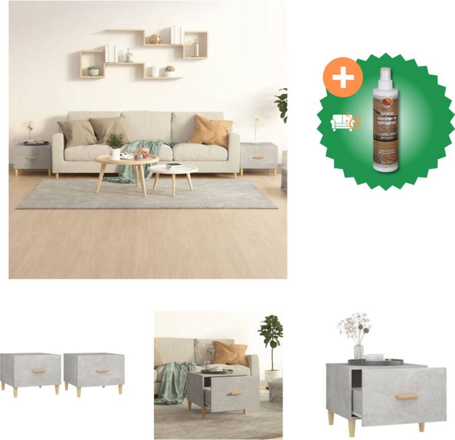 VidaXL Salontafel betongrijs 50 x 50 x 40 cm bewerkt hout set van 2 Tafel Inclusief Houtreiniger en verfrisser