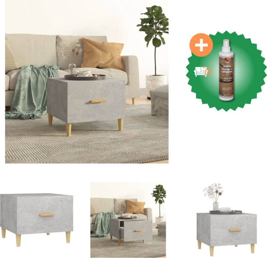 VidaXL Salontafel Betongrijs 50 x 50 x 40 cm Bewerkt hout Tafel Inclusief Houtreiniger en verfrisser