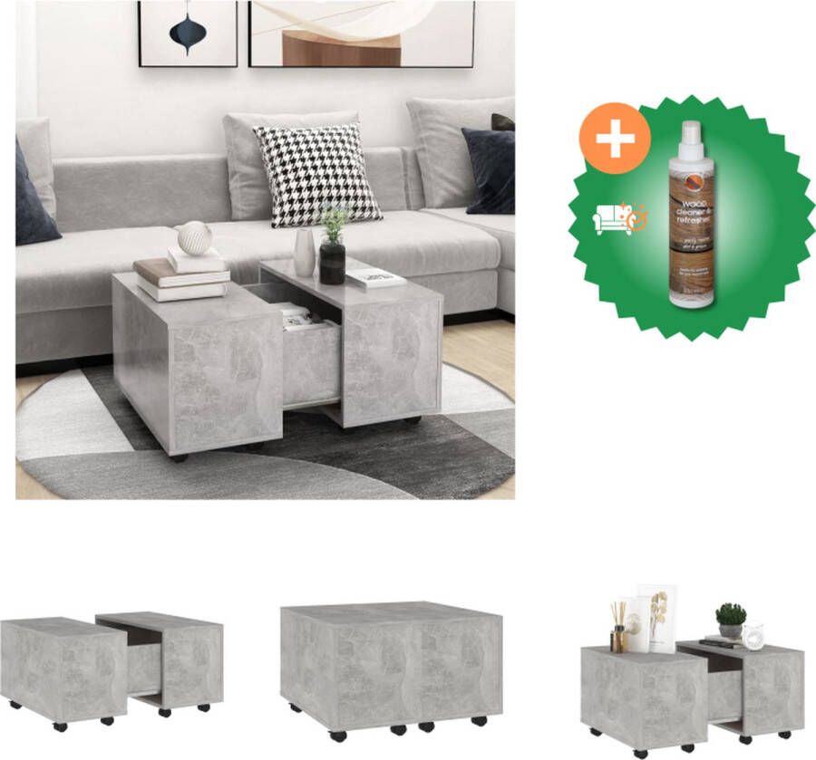 VidaXL Salontafel Betongrijs 60x60x38 cm Verlengbaar Wielen Tafel Inclusief Houtreiniger en verfrisser