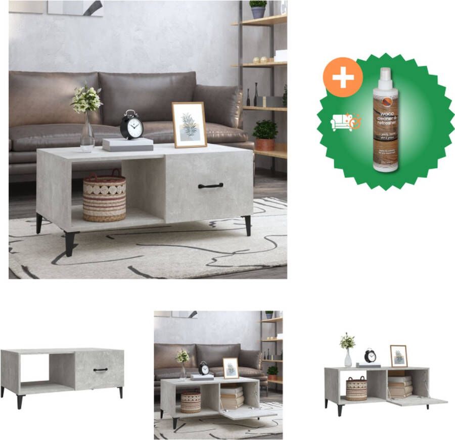 VidaXL Salontafel Betongrijs 90 x 50 x 40 cm Stevig bewerkt hout en ijzer Tafel Inclusief Houtreiniger en verfrisser