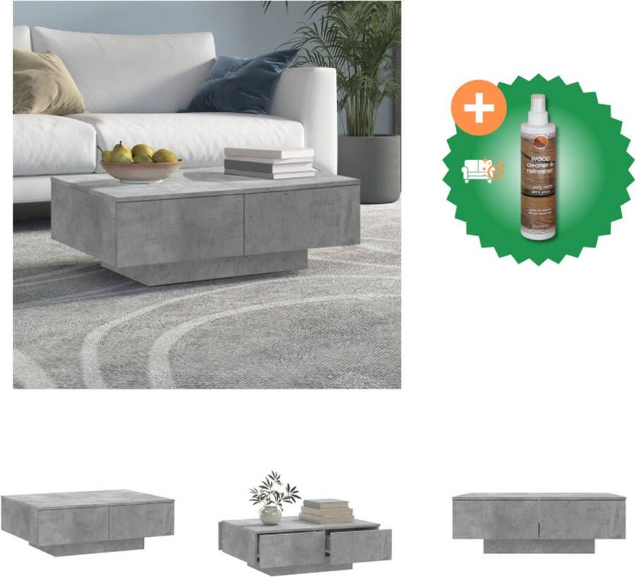 VidaXL Salontafel Betongrijs 90 x 60 x 31 cm Montage vereist Tafel Inclusief Houtreiniger en verfrisser