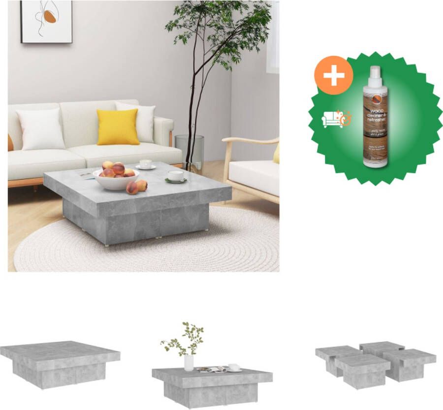 VidaXL Salontafel Betongrijs 90 x 90 x 28 cm Stabiel en duurzaam Montage vereist Tafel Inclusief Houtreiniger en verfrisser