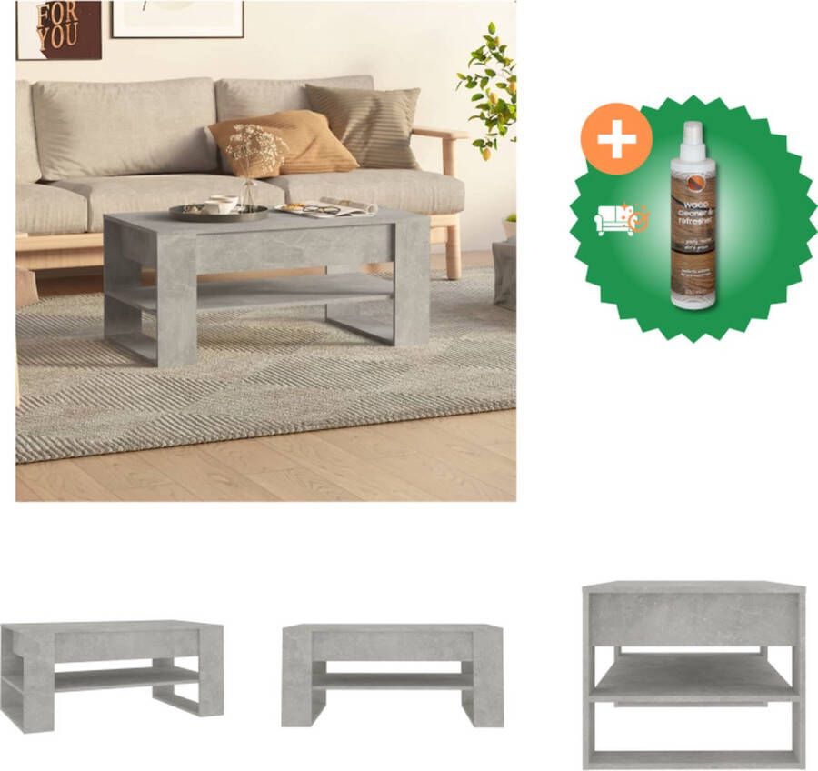 VidaXL Salontafel Betongrijs Bewerkt Hout 102 x 55 x 45 cm Opbergruimte Tafel Inclusief Houtreiniger en verfrisser