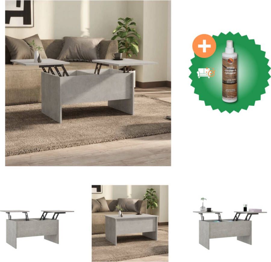 VidaXL Salontafel Betongrijs Bewerkt Hout 80 x 50 x 42.5 cm Verstelbaar Tafel Inclusief Houtreiniger en verfrisser