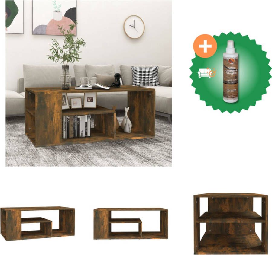 VidaXL Salontafel Bewerkt Hout 100x50x40 cm Gerookt Eiken Opbergruimte Tafel Inclusief Houtreiniger en verfrisser