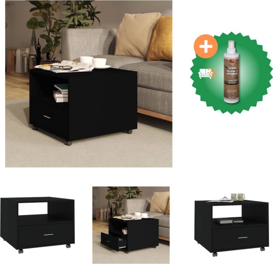 VidaXL Salontafel Bewerkt Hout 55 x 55 x 40 cm 360° Draaibare Wielen Opbergruimte Zwart Tafel Inclusief Houtreiniger en verfrisser