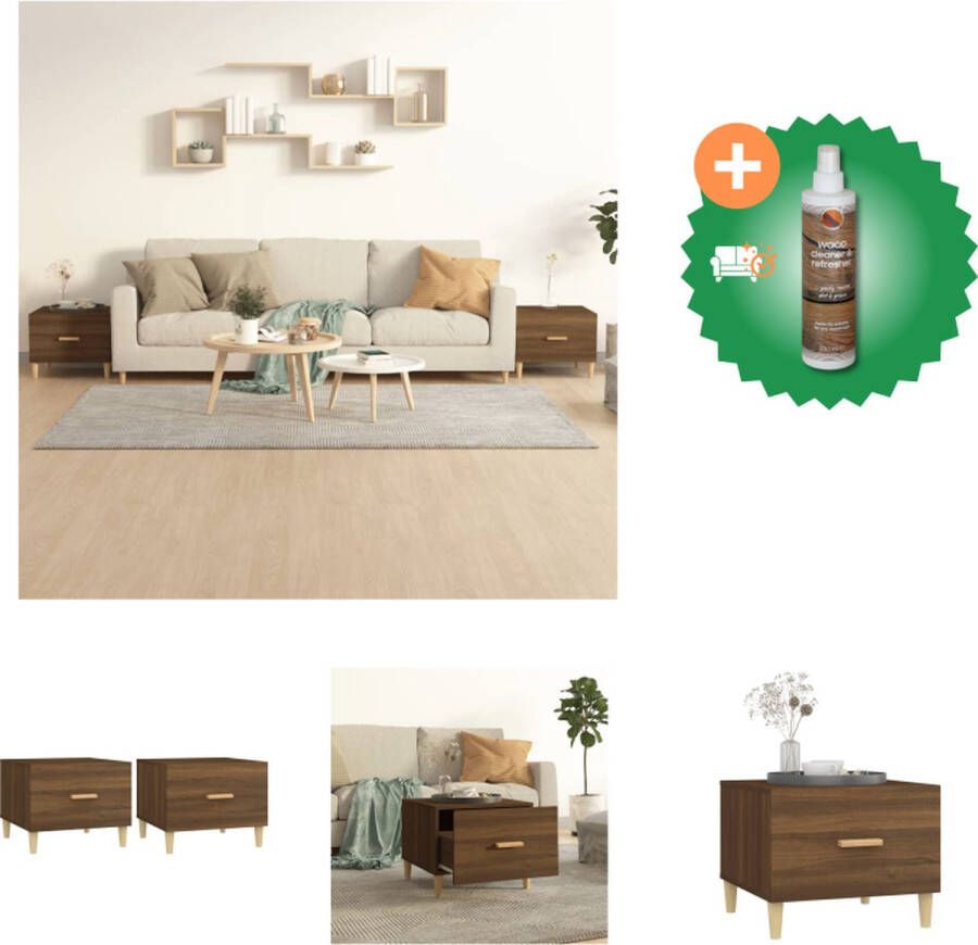 VidaXL Salontafels 2 st 50x50x40 cm bewerkt hout bruineikenkleurig Tafel Inclusief Houtreiniger en verfrisser