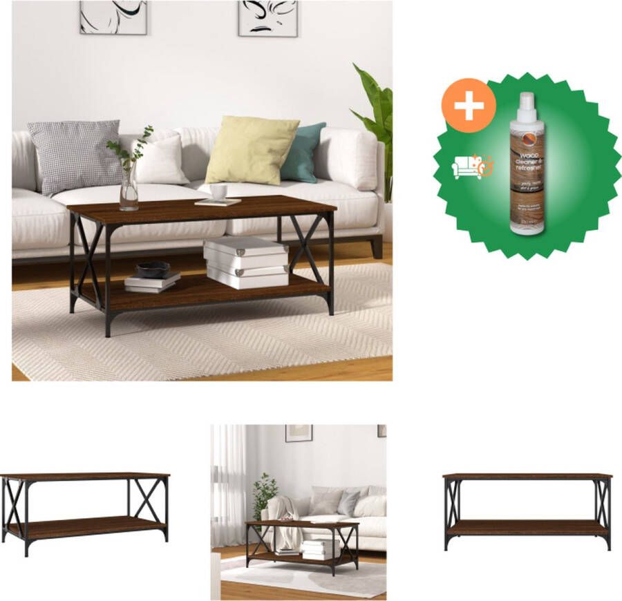 VidaXL Salontafel 100x50x45 cm bewerkt hout en ijzer bruineikenkleur Tafel Inclusief Houtreiniger en verfrisser