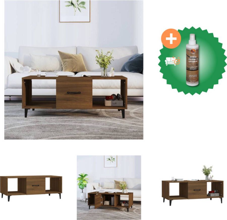 VidaXL Salontafel Bruineiken 102 x 50 x 40 cm Bewerkt hout en ijzer Tafel Inclusief Houtreiniger en verfrisser - Foto 2