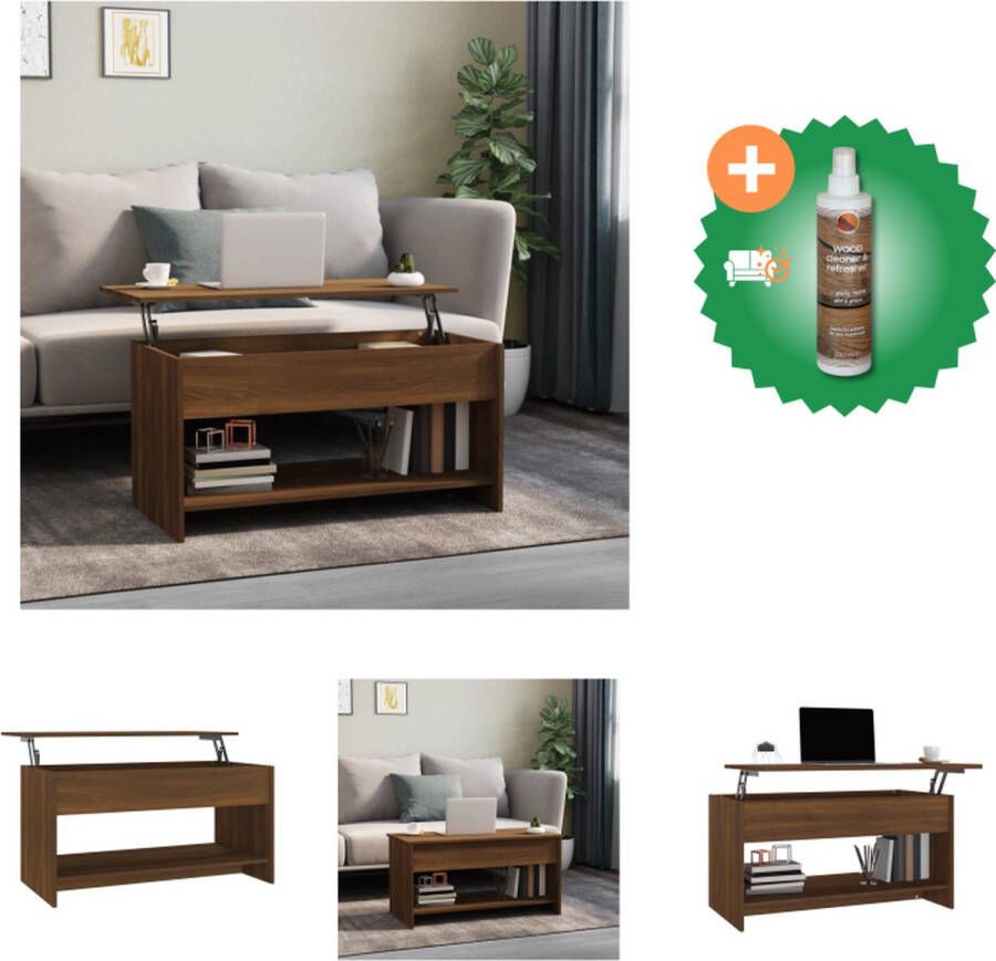 VidaXL Salontafel 102x50x52-5 cm bewerkt hout bruineikenkleurig Tafel Inclusief Houtreiniger en verfrisser