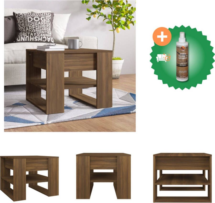 VidaXL Salontafel 55-5x55x45 cm bewerkt hout bruineikenkleurig Tafel Inclusief Houtreiniger en verfrisser