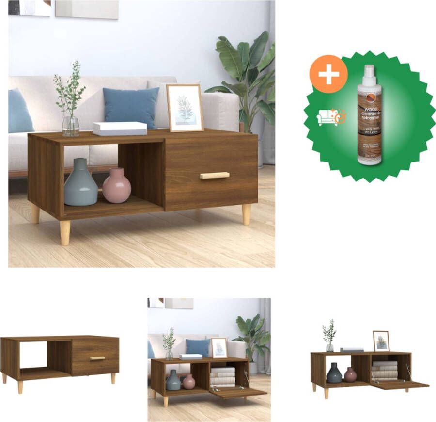 VidaXL Salontafel 89-5x50x40 cm bewerkt hout bruineikenkleurig Tafel Inclusief Houtreiniger en verfrisser