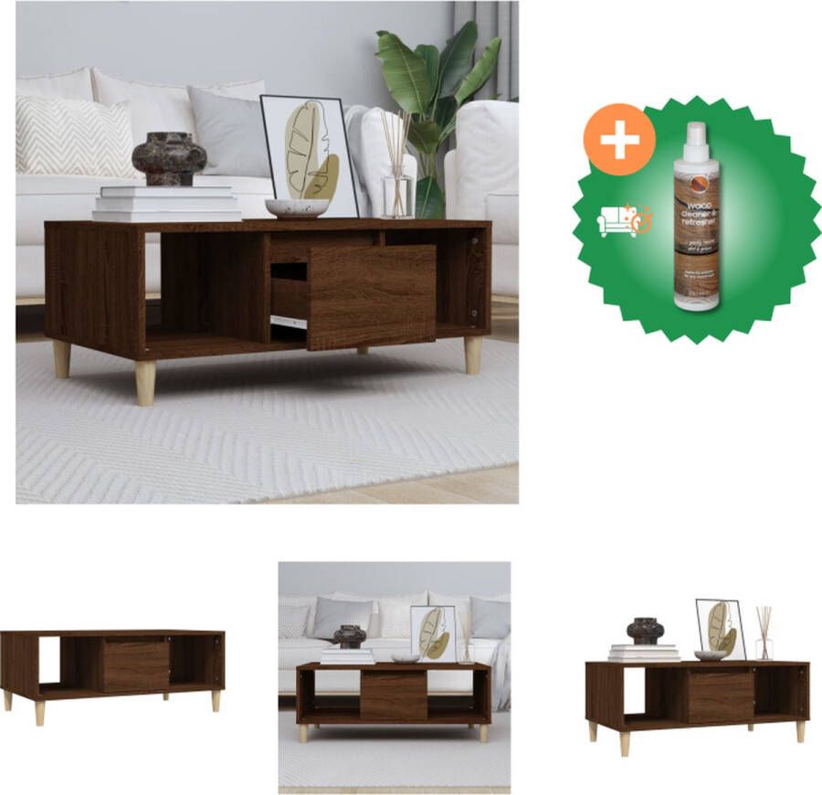 VidaXL Industriële Salontafel Bijzettafel met Lade en 2 Open Vakken Stevig Tafelblad Metalen Voeten Bruineiken 90x50x36.5cm Tafel Inclusief Houtreiniger en verfrisser - Foto 3