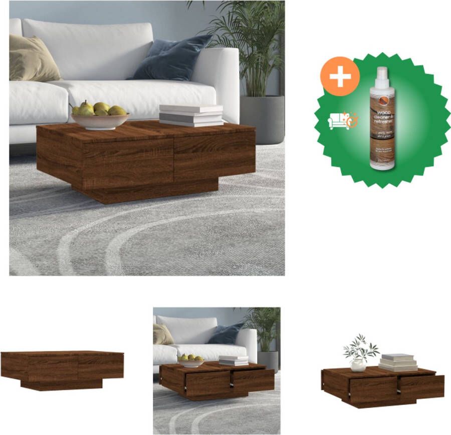 VidaXL Salontafel Bruineiken 90 x 60 x 31 cm Praktisch Stevig Frame Opbergfunctie Tafel Inclusief Houtreiniger en verfrisser