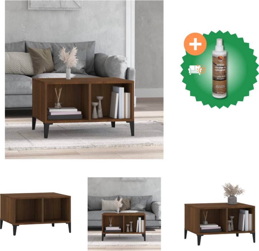 VidaXL Salontafel Scandinavische stijl Duurzaam hout Ruime opbergruimte Bruineiken 60x50x36.5cm Tafel Inclusief Houtreiniger en verfrisser - Foto 2
