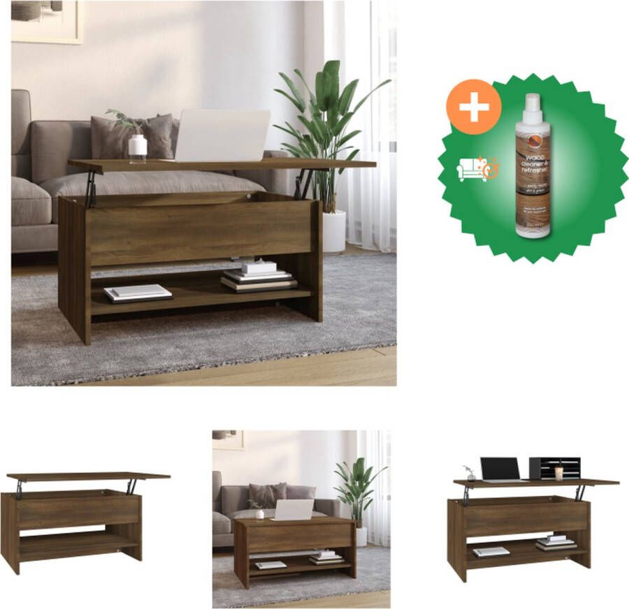 VidaXL Salontafel Bruineiken Hout 80 x 50 x 40 cm (L x B x H) Verborgen opbergruimte Tafel Inclusief Houtreiniger en verfrisser