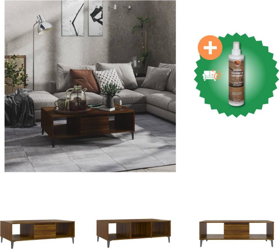 VidaXL Salontafel Bruineiken Opbergschappen 103.5 x 60 x 35 cm Stabiele metalen poten Tafel Inclusief Houtreiniger en verfrisser