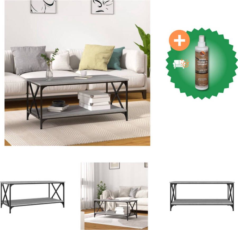 VidaXL Salontafel 100x50x45 cm bewerkt hout en ijzer grijs sonoma Tafel Inclusief Houtreiniger en verfrisser