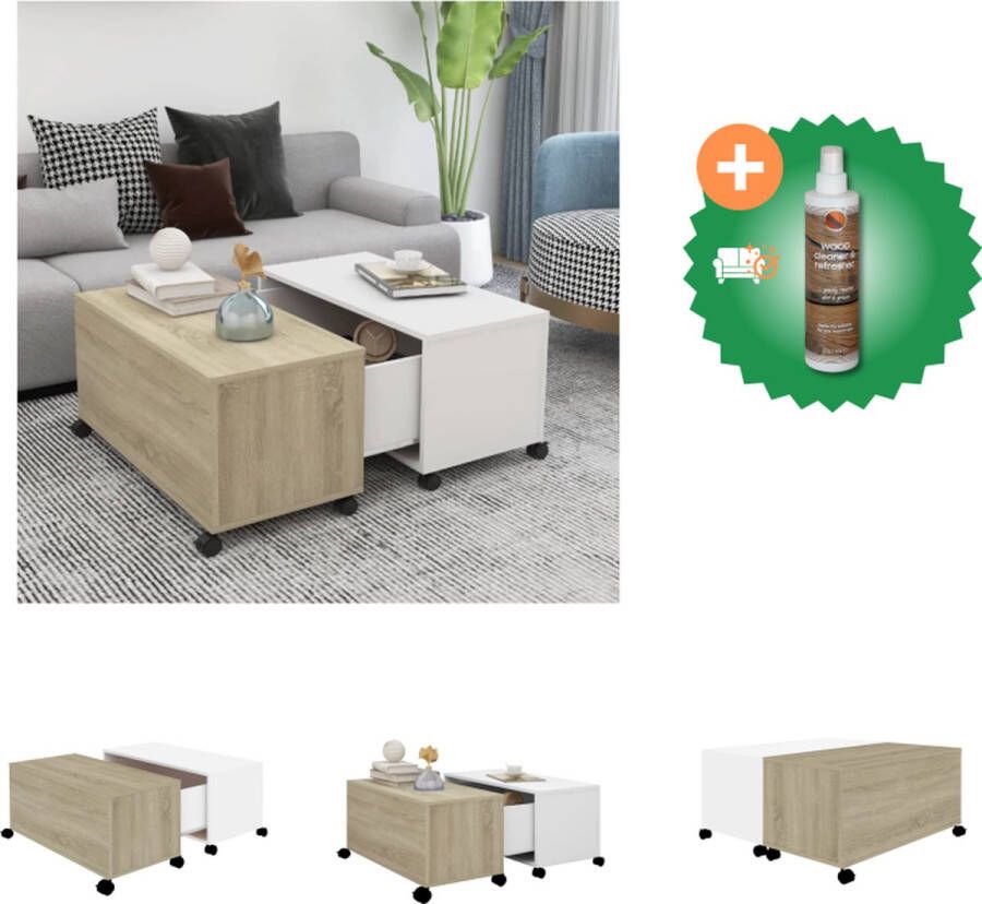 VidaXL Salontafel 75x75x38 cm spaanplaat wit en sonoma eikenkleurig Tafel Inclusief Houtreiniger en verfrisser