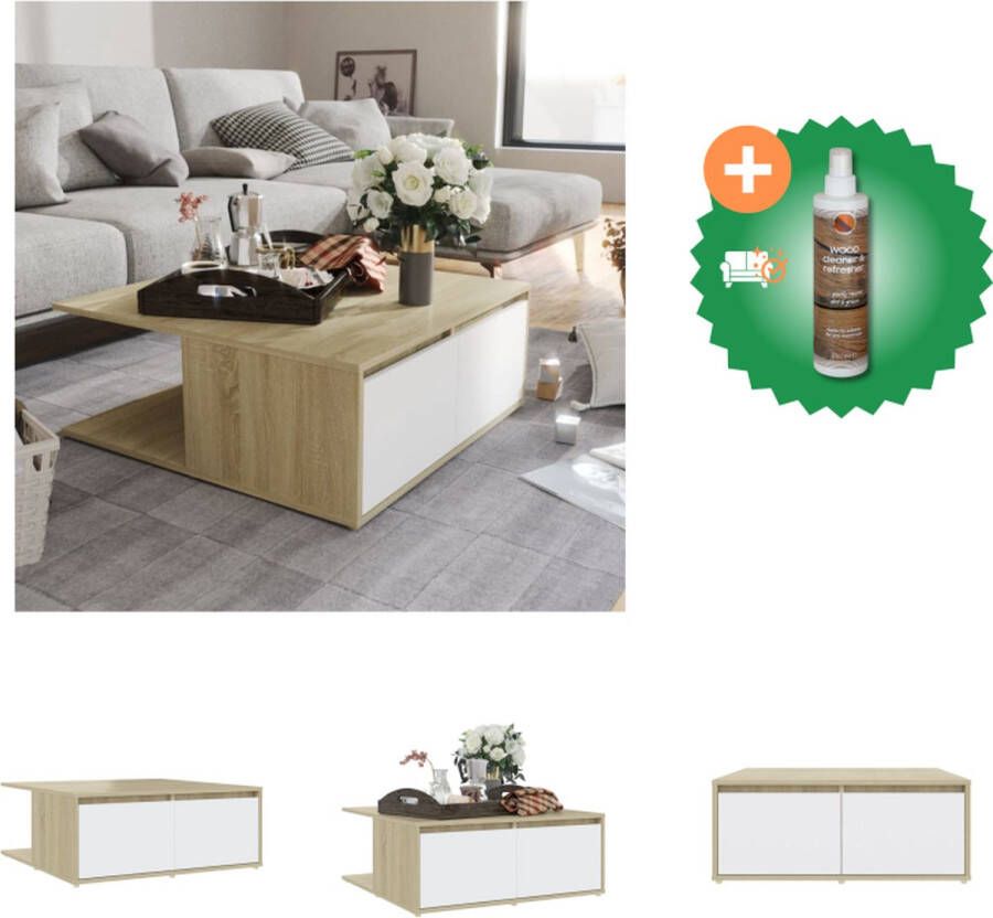 VidaXL Salontafel eenvoudige woonkamertafel Wit sonoma eiken 80x80x31cm Stabiel en duurzaam Tafel Inclusief Houtreiniger en verfrisser